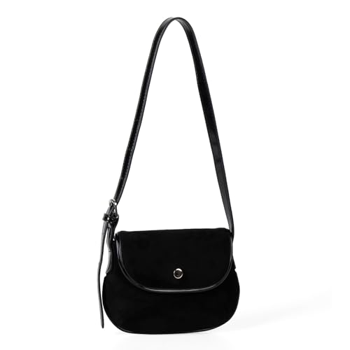 Ddujbtp Retro-Schultertasche aus Wildleder, mit verstellbarem Riemen, Mehrzweck-Arbeits- und Pendlertasche, Unterarm-Geldbörse für Damen und Mädchen, Wildleder-Handtasche, Schwarz , One Size von Ddujbtp