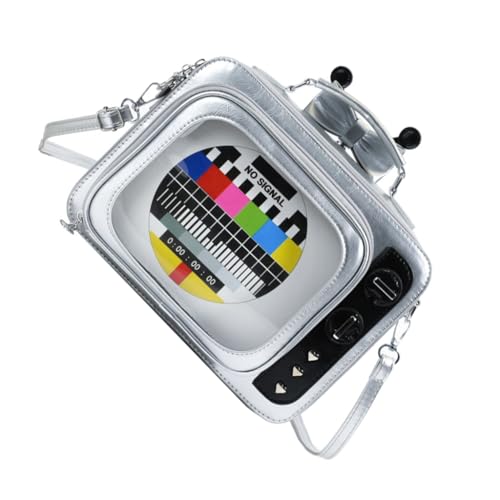 Ddujbtp Retro TV Designs School Baackpack Damen Umhängetasche mit durchsichtigem Fenster und verstellbarem Gurt für den täglichen Gebrauch, silber, Taschen-Organizer von Ddujbtp