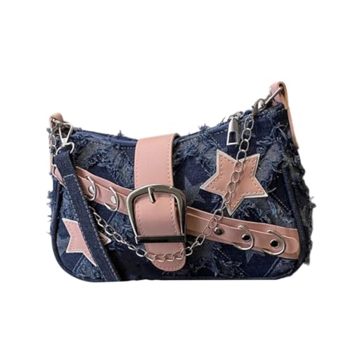 Ddujbtp Retro Umhängetasche Elegante Handtasche Achseltaschen mit Sternmuster für Damen und Mädchen Punk Style Crossbody Geldbörse, Stern dunkelblau, Taschen-Organizer von Ddujbtp