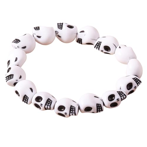 Ddujbtp Schädel Perlenmanschuppen Armband Harz Perlen Armband Kostüm Accessoire Mangle Für Frauen Und Männer Stilvolle Party Accessoire Trendy Schädelschmuck Schmuck von Ddujbtp