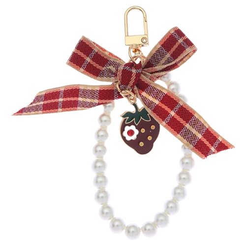 Ddujbtp Schlüsselanhänger mit Erdbeer-Imitationsperlen für Taschen, Anhänger, Ornament, Schleifen, Auto-Schlüsselanhänger, Dekorationen, Türschnalle, Taschen-Organizer von Ddujbtp