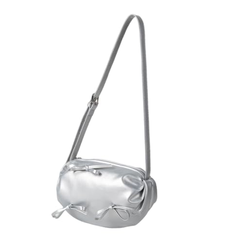 Ddujbtp Schultertasche aus weichem PU-Leder, plissiert, mit süßen Schleifen, einfarbig, mit Reißverschluss, modische Umhängetasche für Damen und Mädchen, silber, Taschen-Organizer von Ddujbtp