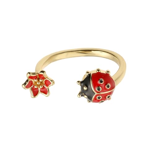 Ddujbtp Six Dot Ladybirds Schmuck Verstellbare Ringe Größe Lebendiger Handbemalter Emaillierter Dekoration Leichte Kupfer Mode Ringe Bunt Offener Band Verstellbarer von Ddujbtp