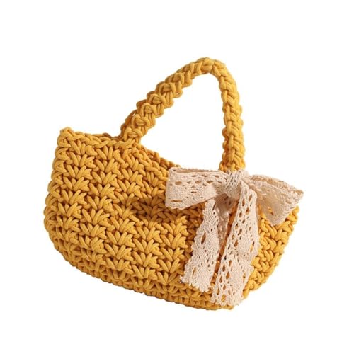 Ddujbtp Stroh-Strandtasche für Damen, handgewebte Sommertasche mit Schleifen, Tragegriff oben, Handtasche, Clutch, lässige Strohtasche von Ddujbtp