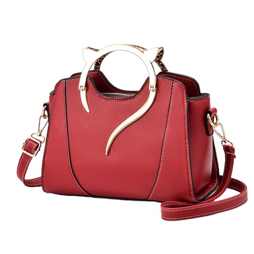 Ddujbtp Süße Katzenohr PU Leder Crossbody Tasche Mit Oberen Elegante Feste Schulterhandtasche Große Kapazität Messenger Geldbeutel PU Leder Crossbody von Ddujbtp