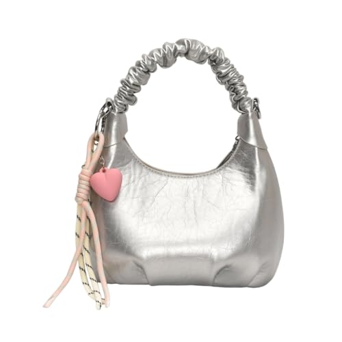 Ddujbtp Umhängetasche aus strukturiertem PU-Leder mit abnehmbarem Charm, geräumige Fächer für den täglichen Gebrauch, silber, Taschen-Organizer von Ddujbtp