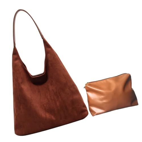 Ddujbtp Unterarmtasche für Damen, groß, lässig, mit geräumigem Innenraum, lässige Handtasche mit kleiner Make-up-Tasche, Braun, 2 Stück, braun, Taschen-Organizer von Ddujbtp
