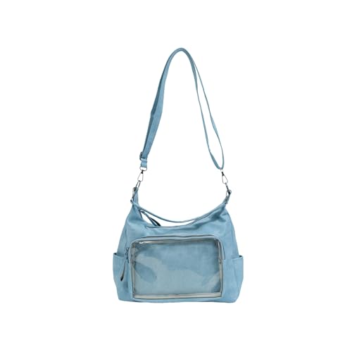 Ddujbtp Vintage Transparente Umhängetasche Für Frauen PU Retro Casual Crossbody Handtasche Geräumige Innenrätter Anime Abzeichen Display Klare Schulter von Ddujbtp