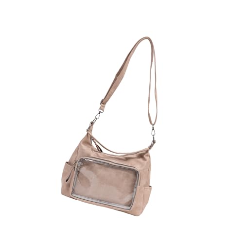 Ddujbtp Vintage Transparente Umhängetasche Für Frauen PU Retro Casual Crossbody Handtasche Geräumige Innenrätter Anime Abzeichen Display Klare Schulter von Ddujbtp