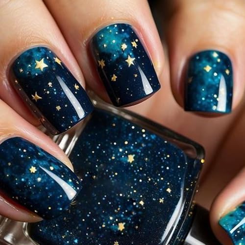 Drücken Sie Auf Nägeln Kurzer Quadrat False Stern Designs Französischer Acrylglanzstab Für Frauen Mädchen 24PCS Glossy False Nagel von Ddujbtp