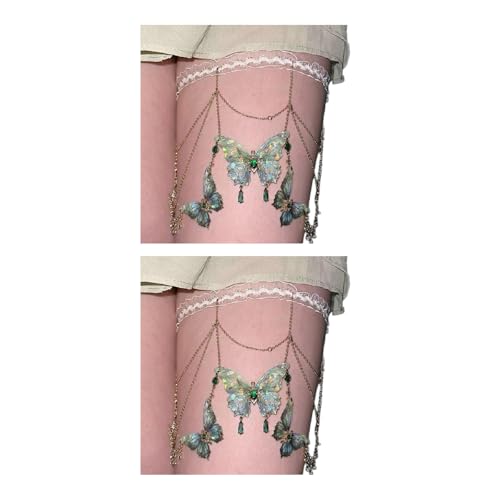 Schnür-Beinkette für Damen, stilvolle Schmetterlings-Quasten, Oberschenkelkette, modisches Accessoire, Körperschmuck, Dekoration, Musik-Festival-Zubehör von Ddujbtp