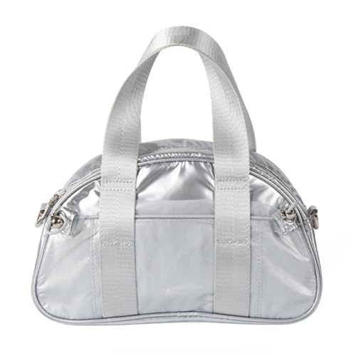 Umhängetasche aus PU-Leder im koreanischen Stil, elegante kleine Handtasche, Geldbörse mit verstellbarem Riemen und Tragegriff oben, silber, Taschen-Organizer von Ddujbtp