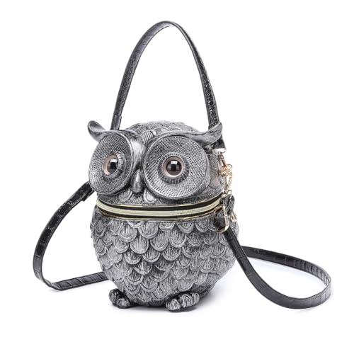 Umhängetasche mit 3D-Eulen-Prägung, kreative Damentasche, Tierform, Handtasche, geeignet für verschiedene Anlässe, silber, Taschen-Organizer von Ddujbtp