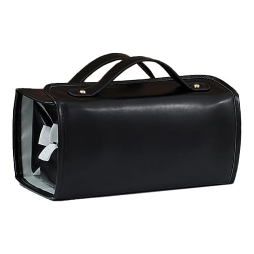 Wasserdichte Kosmetiktasche aus Leder, 4-in-1, abnehmbare aufrollbare Make-up-Tasche mit transparenten Fächern für Reisen und den täglichen Gebrauch, Schwarz , Taschen-Organizer von Ddujbtp