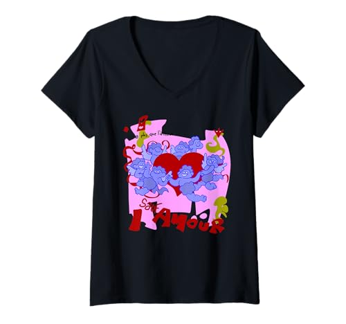 Damen Retro 1980er Jahre Beat It Amour T-Shirt Cartoon Version T-Shirt mit V-Ausschnitt Damen Retro 1980er Jahre Beat It Amour T-Shirt Cartoon Version T-Shirt mit V-Ausschnitt von De Belder Dance