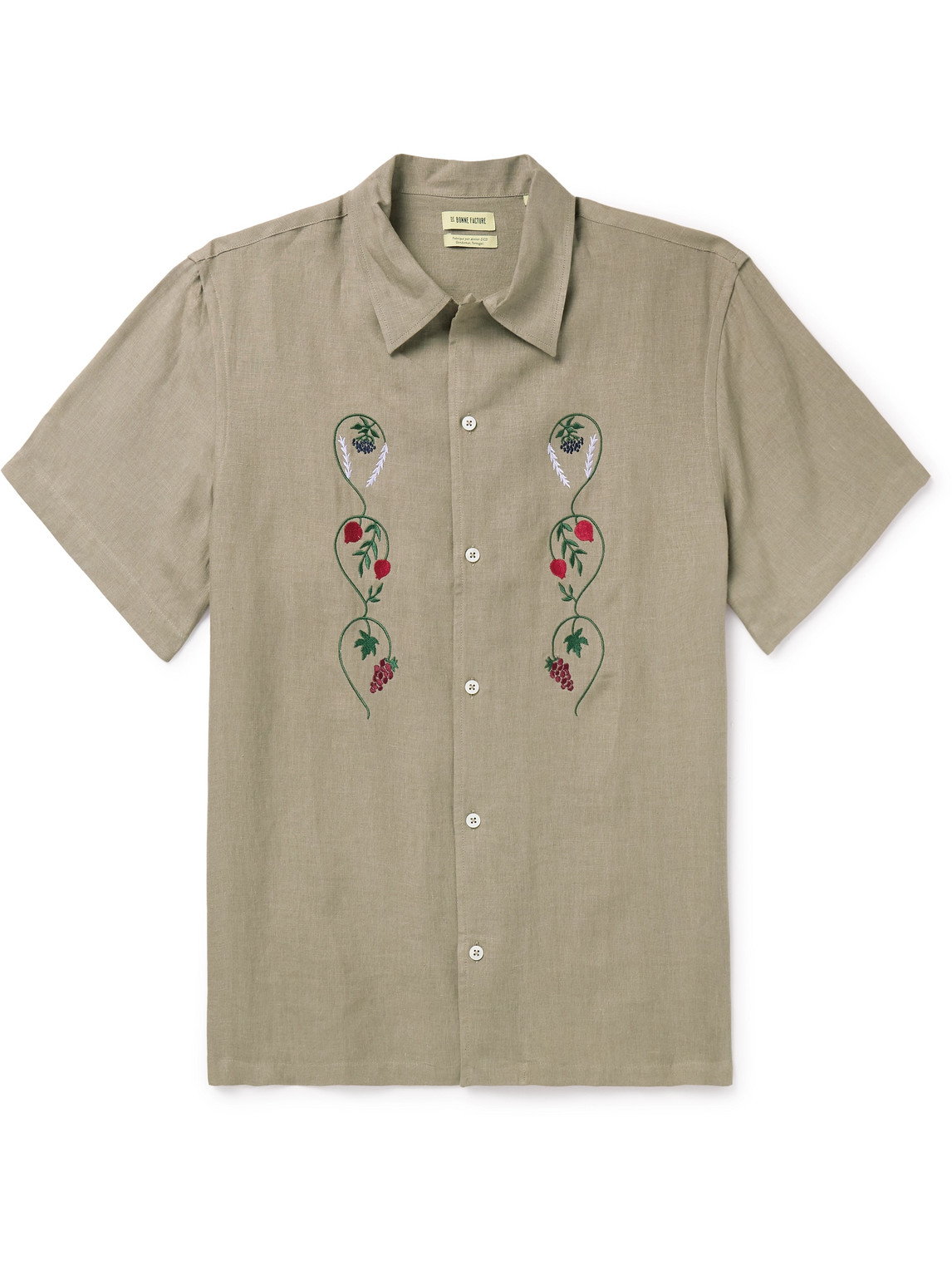 De Bonne Facture - Convertible-Collar Embroidered Linen Shirt - Men - Neutrals - M von De Bonne Facture