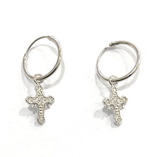 Kreolen-Ohrringe mit Asturienkreuz aus Sterlingsilber, Sterling Silber von De Bussy
