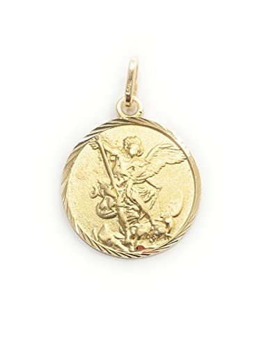 Medaille Anhänger St. Michael Erzengel aus Sterlingsilber, 18 kt Goldabdeckung. St. Michael Erzengel, verteidigen Uns im Kampf von De Bussy