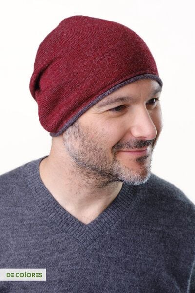 De Colores dünne Mütze, glatter Rechtsstrick mit Rollrand, zweifarbig von De Colores