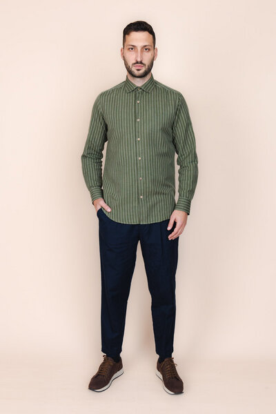 De IONESCU 100% Leinen Shirt Herren Langarm Hemd, Regular Fit, Vegan, Oxford-Kragen von De IONESCU