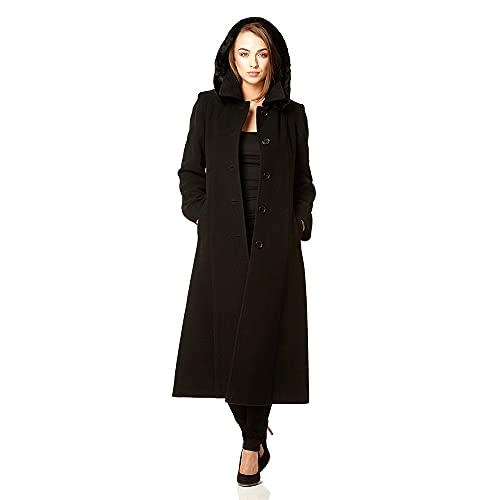 De la Crème Damen Wollmantel lang mit Kapuze,schwarz,42 von De la Crème