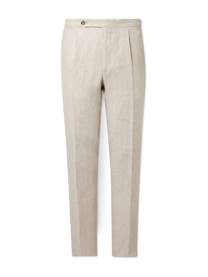De Petrillo - Straight-Leg Pleated Linen Suit Trousers - Men - Neutrals - IT 54 von De Petrillo
