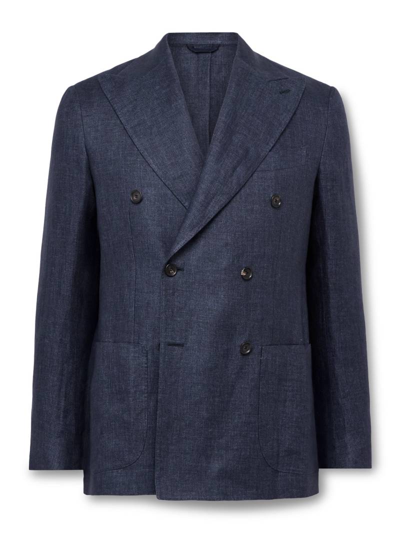 De Petrillo - Vesuvio Double-Breasted Linen Suit Jacket - Men - Blue - IT 54 von De Petrillo