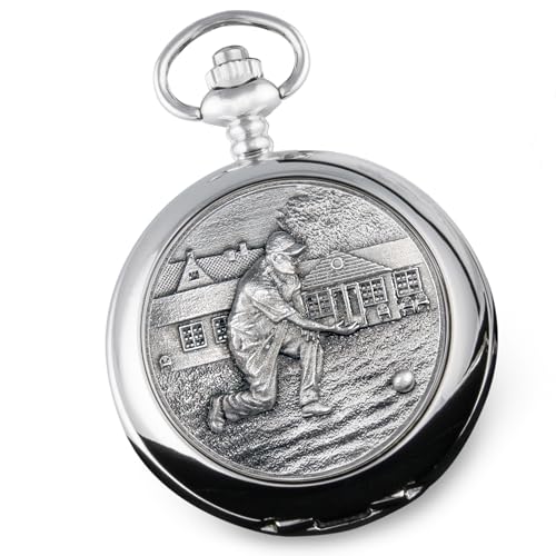 De Walden Lawn Bowls Gifts for Men Pewter Analog Bowling Pocket Watch with Chain Retirement Birthday Graduation Anniversary Christmas Any Occasion, silber, Klassisch von De Walden