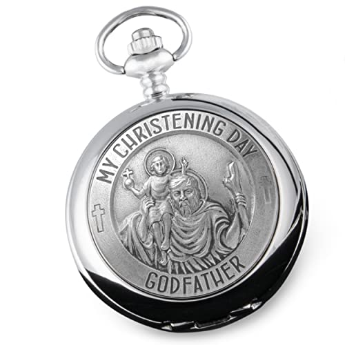 De Walden Taschenuhr für die Taufe des Patenvaters St. Christophorus, Zinn, silber, Modern De Walden Taschenuhr für die Taufe des Patenvaters St. Christophorus, Zinn, silber, Modern von De Walden