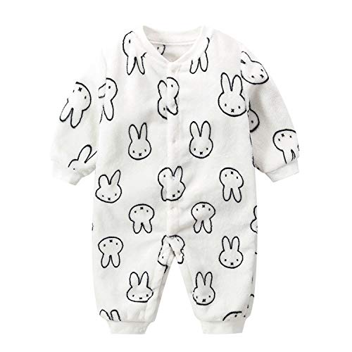 De feuilles Baby Soft Warm Flauschig Fleece Strampler Schlafanzug Onesies Jumpsuit für Mädchen Jungen Gr. 86, Kaninchen weiß von De feuilles
