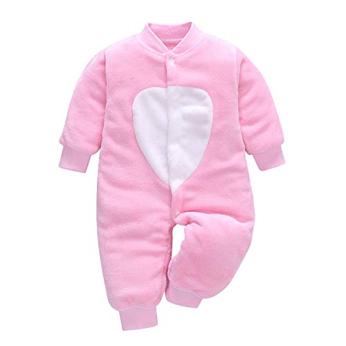 De feuilles Baby Soft Warm Flauschig Fleece Strampler Schlafanzug Onesies Jumpsuit für Mädchen Jungen Gr. 92, Heart Pink von De feuilles