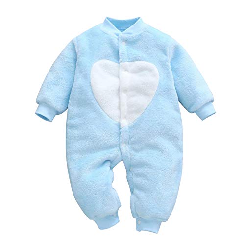 De feuilles Baby Soft Warm Flauschig Fleece Strampler Schlafanzug Onesies Jumpsuit für Mädchen Jungen Gr. 92, Herz blau von De feuilles