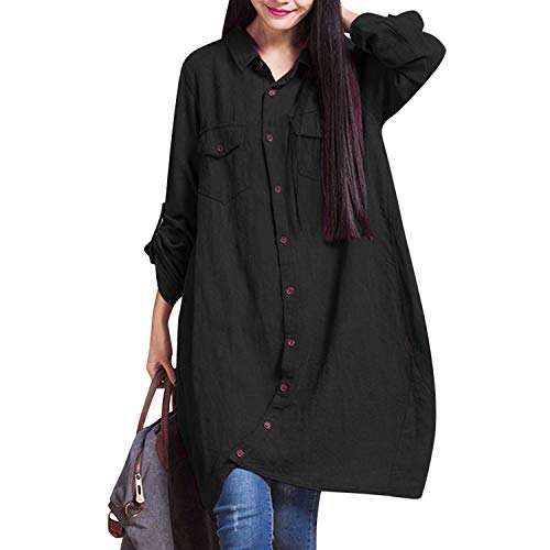 De feuilles Bluse Damen Sommerkleid Elegant Kleider V-Ausschnitt Einfarbig Langarmshirt Shirt Kurz Kaftan Blusenkleid von De feuilles