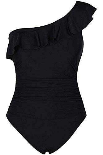 De feuilles Damen Bikini elegant One-Shoulder Volants Form Badeanzug Bademode Tankini Badeanzüge Sommer Strand Schwimmanzug Tankini EU38 schwarz von De feuilles