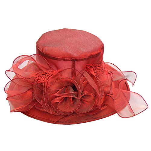 De feuilles Damen Fascinators Hut mit Blumen Elegant Organza Kirche Derby Fascinator Braut Hochzeit Sonnenhüte Sonnenschutz Rot-4 Blumen von De feuilles