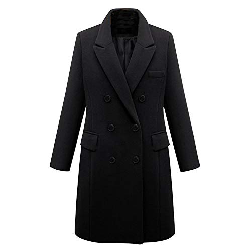 De feuilles Damen Herbst Winter Mantel Zweireiher Wintermantel Wollmantel lang Revers Trenchcoat Übergangsjacke Dufflecoat Outwear 40EU schwarz von De feuilles