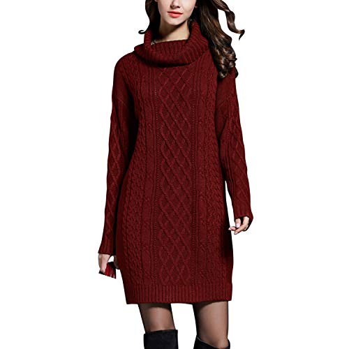 De feuilles Damen Strickpullover Pulloverkleid Pullikleid Strickkleid elegant Grobes Zopfmuster Stehkragen Swaterkleid Pullover Pulli lang für Herbst Frühling Winter EU46 weinrot De feuilles Damen Strickpullover Pulloverkleid Pullikleid Strickkleid elegant Grobes Zopfmuster Stehkragen Swaterkleid Pullover Pulli lang für Herbst Frühling Winter EU46 weinrot von De feuilles