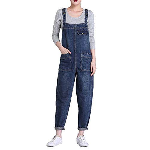 De feuilles Denim Latzhose Damen Hosen Lang,Vorne-Hinten Mit 2 Taschen,Jeans Jeanshosen Einstellbar sommer Damenhosen für Frühling Sommer von De feuilles