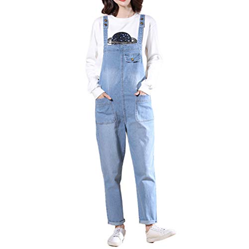 De feuilles Denim Latzhose Damen Hosen Lang,Vorne-Hinten Mit 2 Taschen,Jeans Jeanshosen Einstellbar sommer Damenhosen für Frühling Sommer von De feuilles