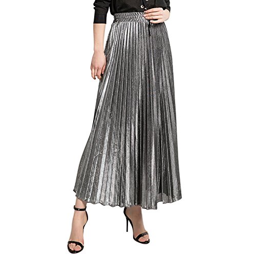 De feuilles Elastische Hohe Taille Damen Plisseerock Faltenrock lang Elegant A-Linie Swing Maxirock Retor Vintage Metallic Glänzend Sommer Herbst 44EU Silber De feuilles Elastische Hohe Taille Damen Plisseerock Faltenrock lang Elegant A-Linie Swing Maxirock Retor Vintage Metallic Glänzend Sommer Herbst 44EU Silber von De feuilles