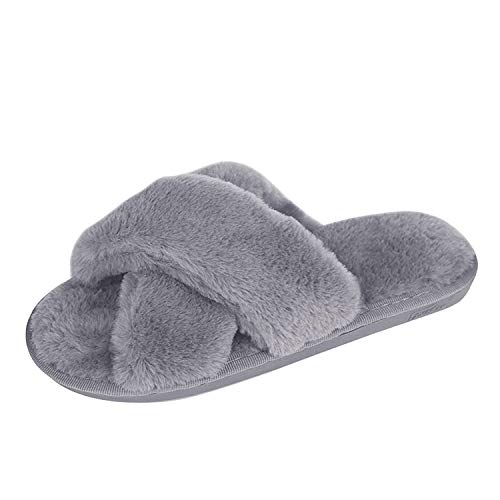 De feuilles Hausschuhe Damen Mädchen Winter Plüsch Wärme Weiche Home Kuschelige Pantoffeln rutschfeste Slippers 41EU grau von De feuilles