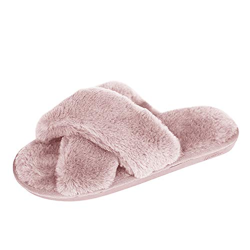 De feuilles Hausschuhe Damen Mädchen Winter Plüsch Wärme Weiche Home Kuschelige Pantoffeln rutschfeste Slippers 41EU pink von De feuilles