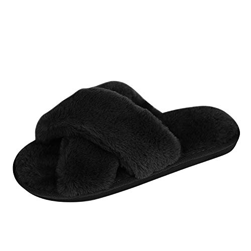 De feuilles Hausschuhe Damen Mädchen Winter Plüsch Wärme Weiche Home Kuschelige Pantoffeln rutschfeste Slippers 41EU schwarz von De feuilles