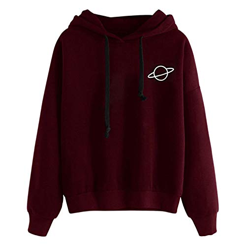 De feuilles Hoodie Pullover Damen Kapuzenpullover Pulli lang Langarm Sweatshirt Oberteile Streetwear Locker für Teenager Mädchen Junge 44EU weinrot von De feuilles