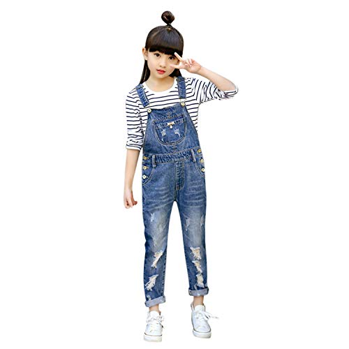 De feuilles Mädchen Latzhose Lang Hose Kinder Zerrissen Jeans Jumpsuit Pants Denim Overalls von De feuilles