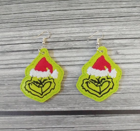 Mean One Ohrringe - Vinyl Gestickte Weihnachtsdieb Weihnachtsohrringe von DeBoopShop