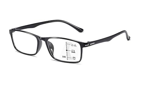 Gleitsichtbrille LESEbrille schwarz Multifokale Gläser Damen Herren Gleitsichtlesebrille (wahlweise mit +1.00, 1.50, 2.00, 2.50 +3.00 Dioptrien) und Anti-Blaulicht/Blaulichtfilter (Sehstärke, 1.00) von DeBrillo