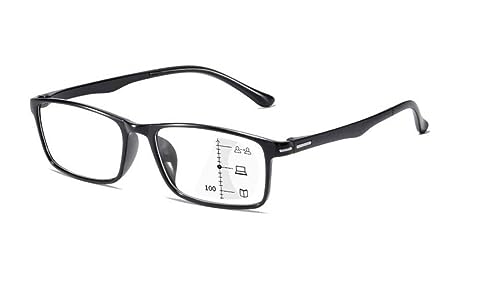 Gleitsichtbrille LESEbrille schwarz Multifokale Gläser Damen Herren Gleitsichtlesebrille (wahlweise mit +1.00, 1.50, 2.00, 2.50 +3.00 Dioptrien) und Anti-Blaulicht/Blaulichtfilter (Sehstärke, 3.00) von DeBrillo
