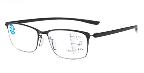 Gleitsichtbrille Lesebrille Halbrahmen schwarz Multifokale Gläser Damen Herren Dioptrien mit Anti-Blaulicht eckig (wahlweise mit +1.00 / +1.50 / +2.00 / +2.50 Dioptrien) (SCHWARZ, 2.00, diopters) von DeBrillo