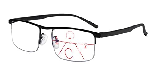 Progressive Multifokale Gleitsichtbrille Lesebrille Halbrahmen schwarz Multifokale Gläser Damen Herren Dioptrien mit Anti-Blaulicht eckig mit +2.00 Dioptrien) (schwarz, 2.00) von DeBrillo